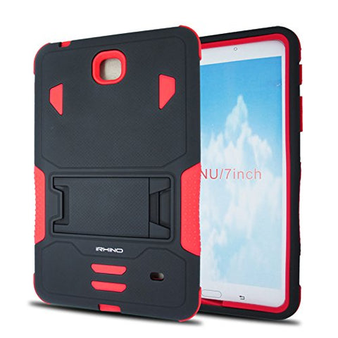 [iRhino] TM BLACK-RED Heavy Duty rugged impact Dual Layer Hybrid Case cover with Build In Kickstand Protective Case cover For Samsung galaxy Tab 4 7 inch T230 Tablet case