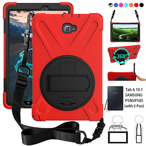 T580 Case,P580 case, Galaxy Tab A 10.1 (No Pen) Case, Shockproof High Impact Resistant Heavy Duty Armor Cover with Hands Strap Shoulder Belt for(Samsun Galaxy Tab A 10.1 T580 P585 (No Pen