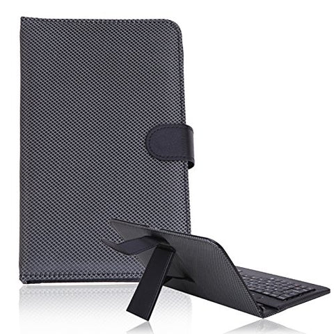 HDE Diamond Stitch Hard Leather Folding Folio Case Cover with Micro USB Keyboard for 7"