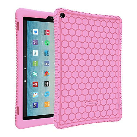 Fintie Silicone Case for All Amazon Fire HD 10 Tablet (7th Generation, 2017 Release) - [Honey Comb Series] [Kids Friendly] Light Weight Shock Proof Back Cover for Fire HD 10.1"