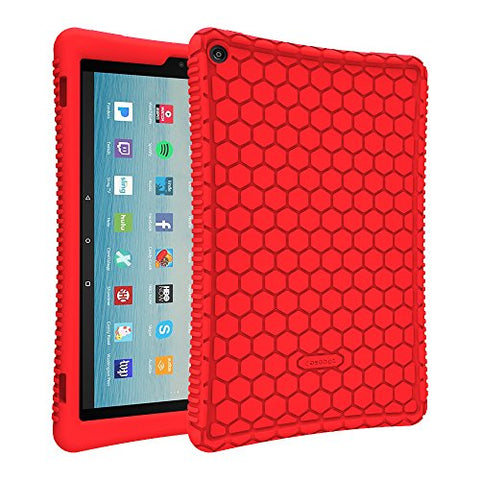 Fintie Silicone Case for All Amazon Fire HD 10 Tablet (7th Generation, 2017 Release) - [Honey Comb Series] [Kids Friendly] Light Weight Shock Proof Back Cover for Fire HD 10.1"