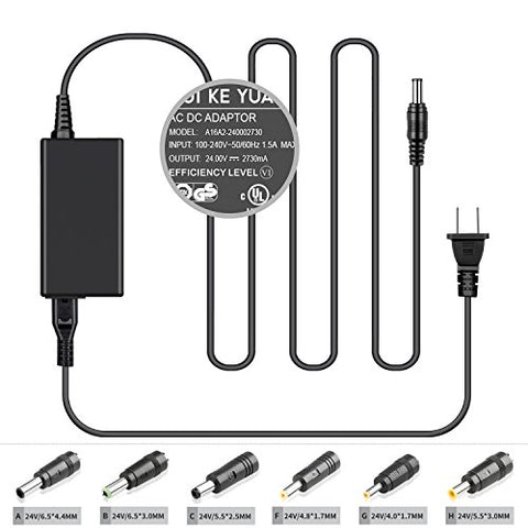 [UL Listed] TFDirect 24V 2.73A Universal Power Adapter with 6 Extra Tips,AC to DC,2.1mmX5.5mm Barrel Plug,24v 2.73a (24V 2.7A,24V 2.5A,24V 2A,24V 1.5A,24V 1A Compatible) Power Supply Cord Charger