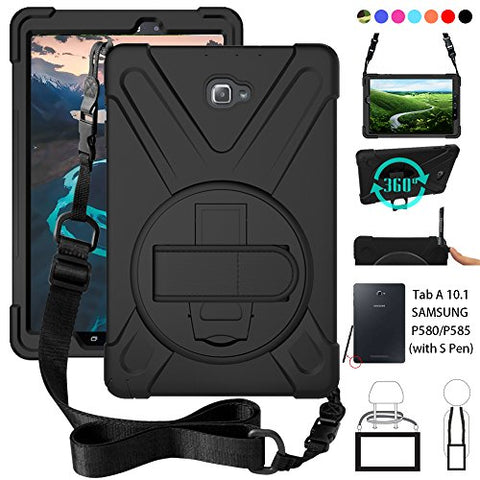 T580 Case,P580 case, Galaxy Tab A 10.1 (No Pen) Case, Shockproof High Impact Resistant Heavy Duty Armor Cover with Hands Strap Shoulder Belt for(Samsun Galaxy Tab A 10.1 T580 P585 (No Pen