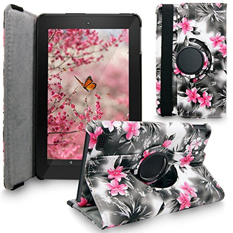 Fire 7 2015 Case, Cellularvilla [Multi-Angle] Premium Pu Leather 360 Degree Rotating Flip Cover Swivel Stand Protector Case for Amazon Kindle Fire 7 inch Tablet 2015 5th