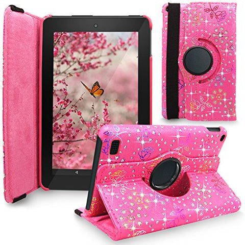 Fire 7 2015 Case, Cellularvilla [Multi-Angle] Premium Pu Leather 360 Degree Rotating Flip Cover Swivel Stand Protector Case for Amazon Kindle Fire 7 inch Tablet 2015 5th