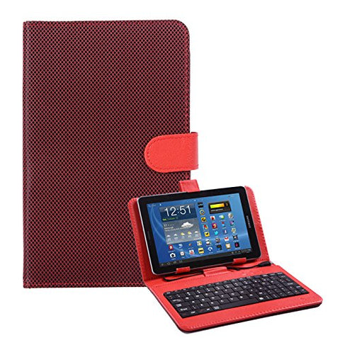 HDE Diamond Stitch Hard Leather Folding Folio Case Cover with Micro USB Keyboard for 7"