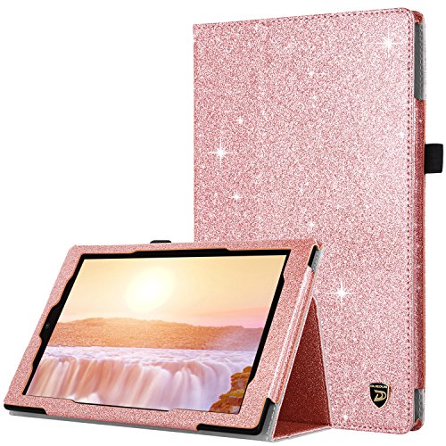 DUEDUE Case for All-New Amazon Fire HD 10 Tablet (7th/5th Generation, 2017/2015 Release) Slim Glitter Bling PU Leather Folio Stand Smart Cover Stylus Holder w/Auto Wake/Sleep for Fire HD